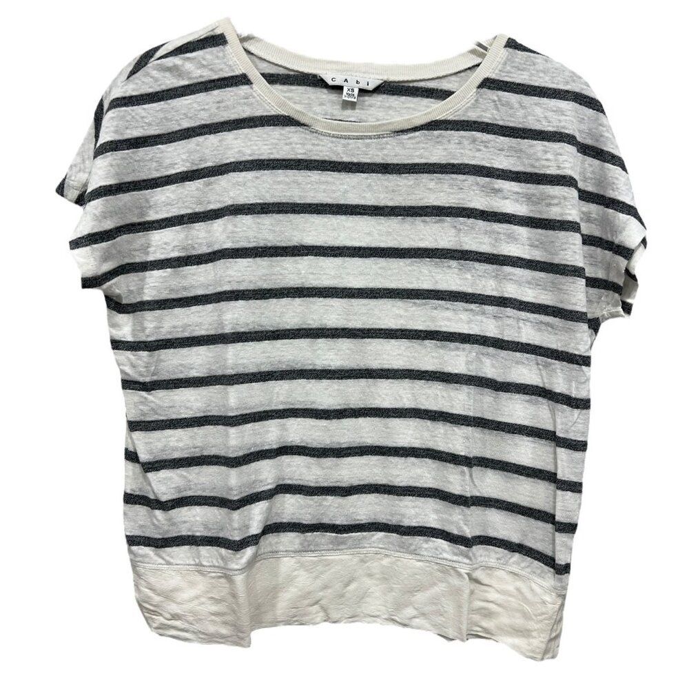 CAbi Size XS‎ Crop Top Blouse White Navy Striped Round Neck